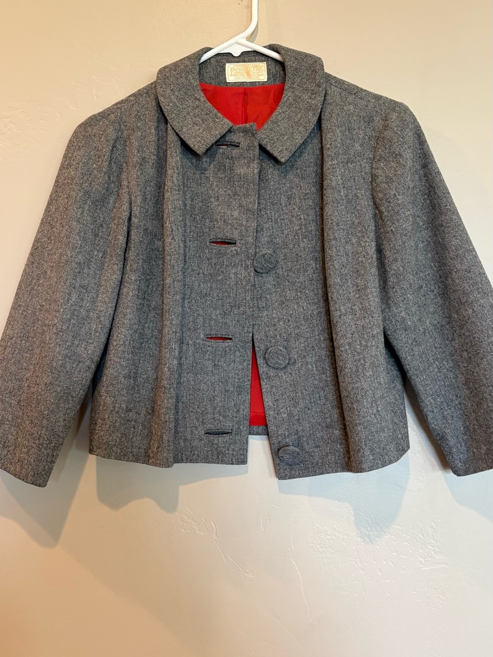 Pendleton Gray Wool Blend Girls' Pea Coat with Red Lining
